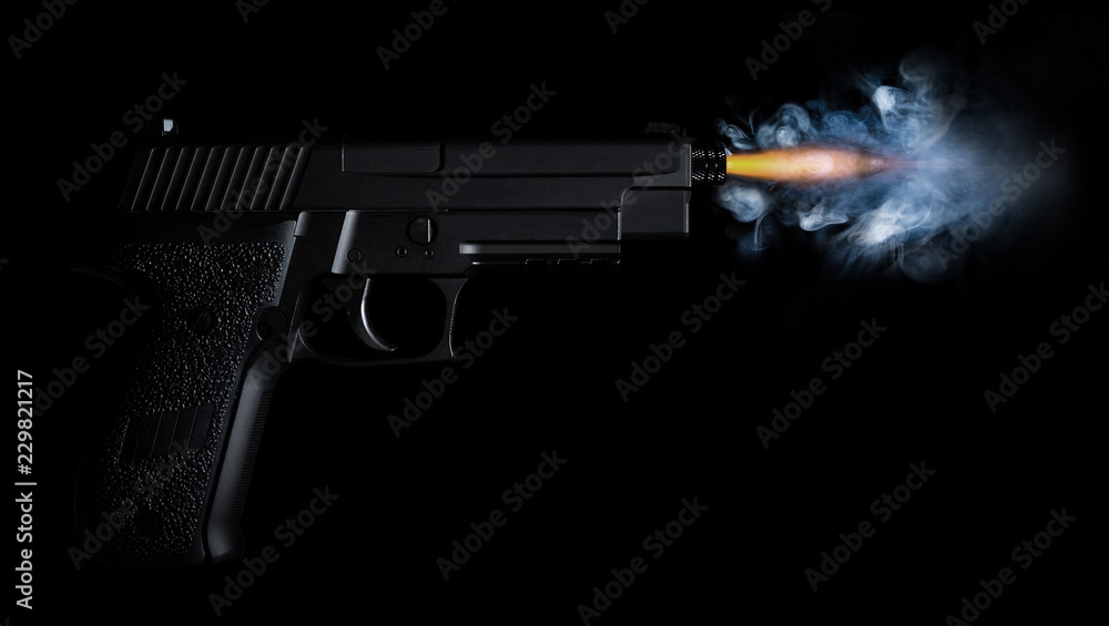 shot from a handgun with a bullet in motion, fire and smoke
shot from a handgun with a bullet in motion, fire and smoke