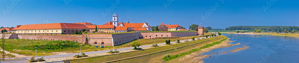 Tvrdja old town walls and Drava river walkway in Osijek panoramic view