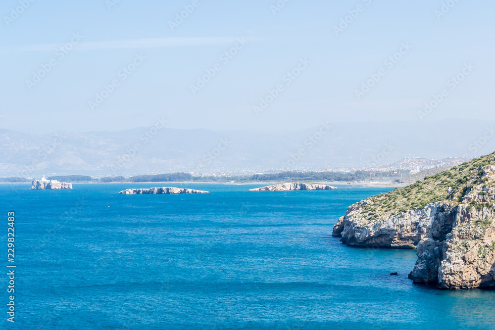 Beautiful background of a Moroccan  beach with waves and sea in summer in Al hoceima