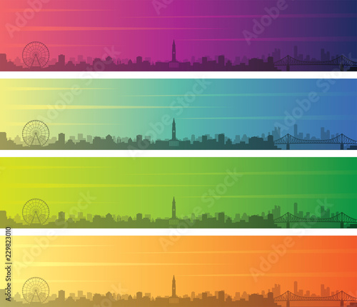 Brisbane Multiple Color Gradient Skyline Banner