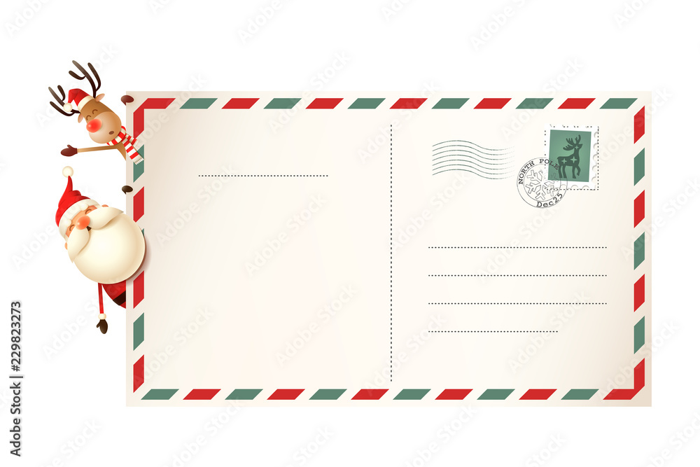Letter for Santa Claus with Santa and Reindeer on left side of postcard Letter for Santa Claus with Santa and Reindeer on left side of postcard