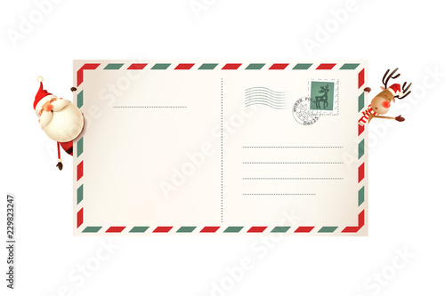 Letter for Santa Claus with Santa and Reindeer on both side of postcard