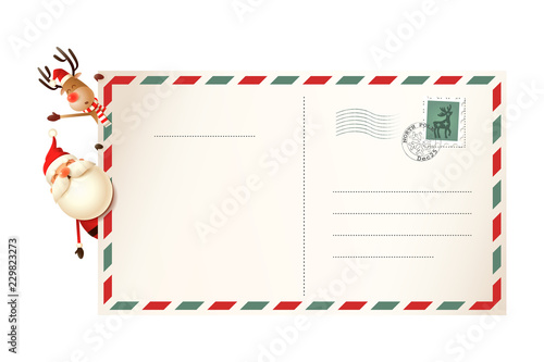 Letter for Santa Claus with Santa and Reindeer on left side of postcard