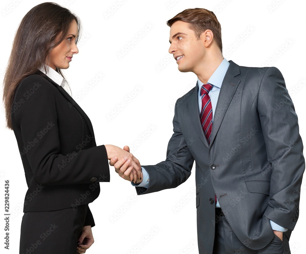 Businessman and Businesswoman Shaking Hands - Isolated Businessman and Businesswoman Shaking Hands - Isolated