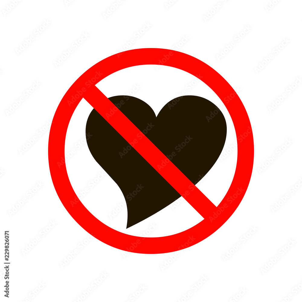 No love heart sign, vector isolated symbol. No love heart sign, vector isolated symbol.