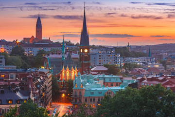 Fototapete Europa Göteborg Altstadt im goldenen Sonnenuntergang  © Kavalenkava