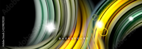 Mixing color waves on black, liquid flowing shapes