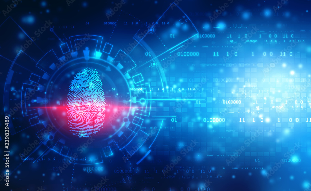 fingerprint Scanning Identification System. Biometric Authorization and Business Security Concept. digital illustration fingerprint Scanning Identification System. Biometric Authorization and Business Security Concept. digital illustration
