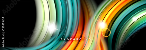 Mixing color waves on black, liquid flowing shapes