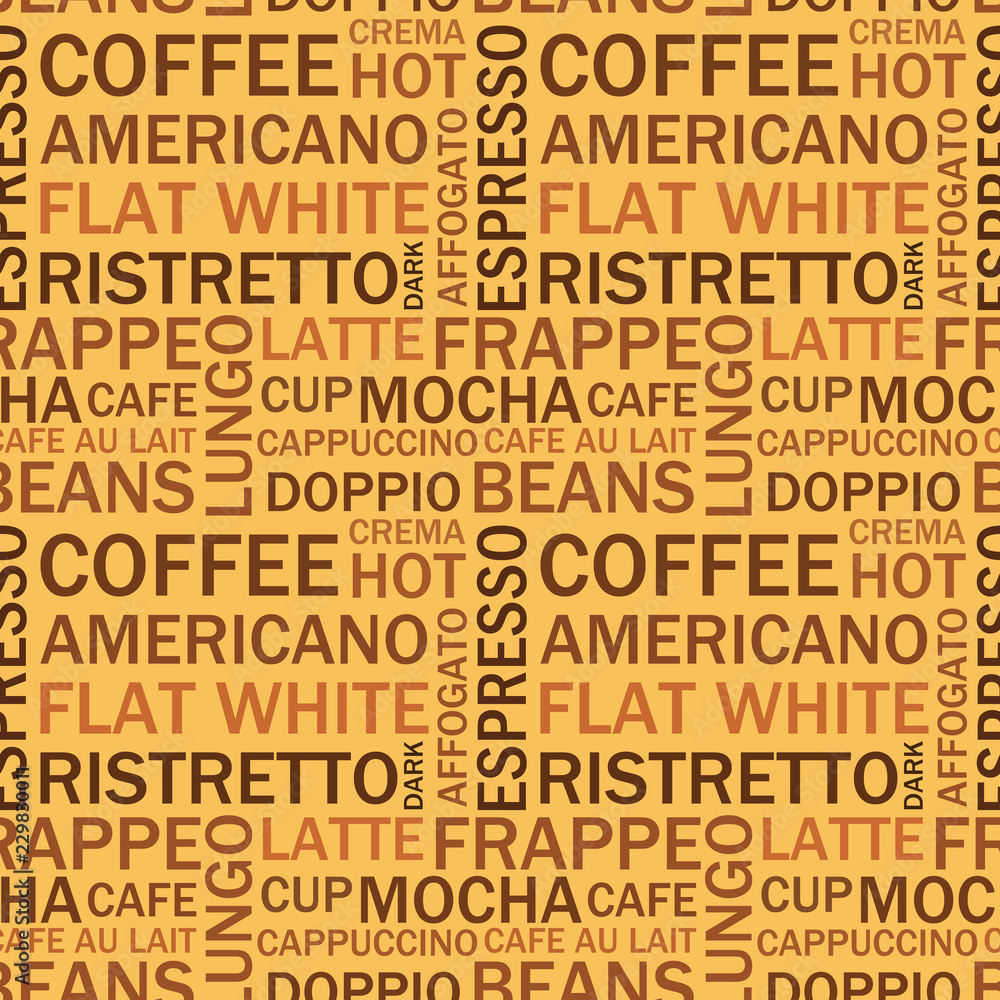 Naklejka Coffee types seamless text pattern