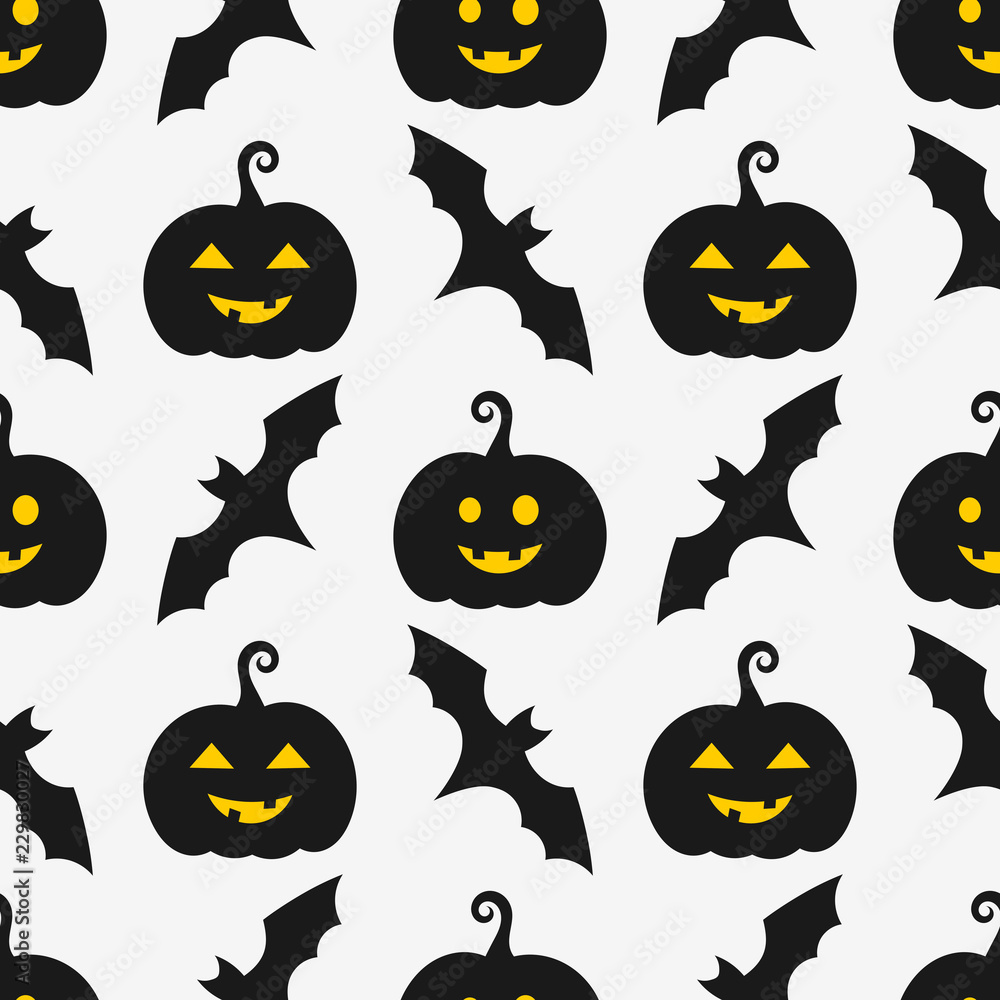 Halloween pumpkins and bats seamless pattern Halloween pumpkins and bats seamless pattern