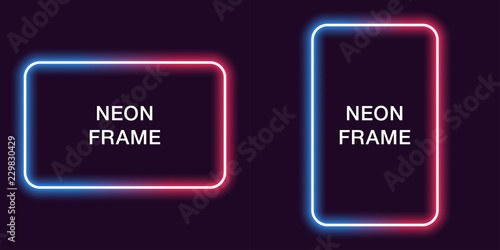 Neon frame in rectangular shape. Vector template
