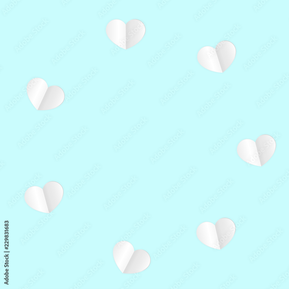 Paper Hearts Origamy Confetti Background.