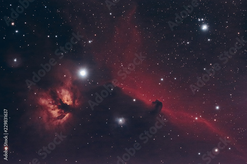 The Horsehead and Flame Nebula in the constellation Orion as seen from Mannheim in Germany.