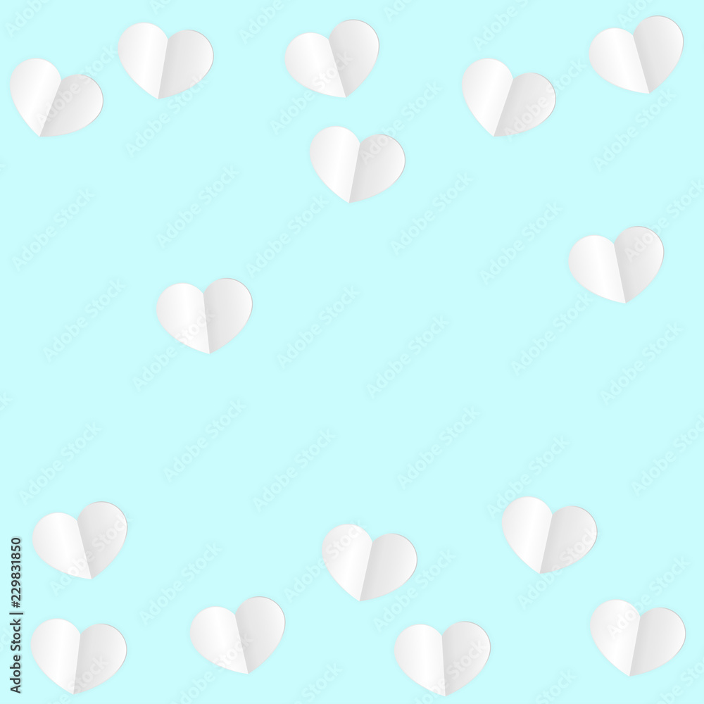 Paper Hearts Origamy Confetti Background.