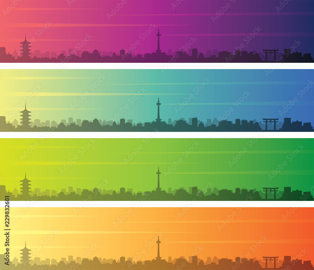 Kyoto Multiple Color Gradient Skyline Banner