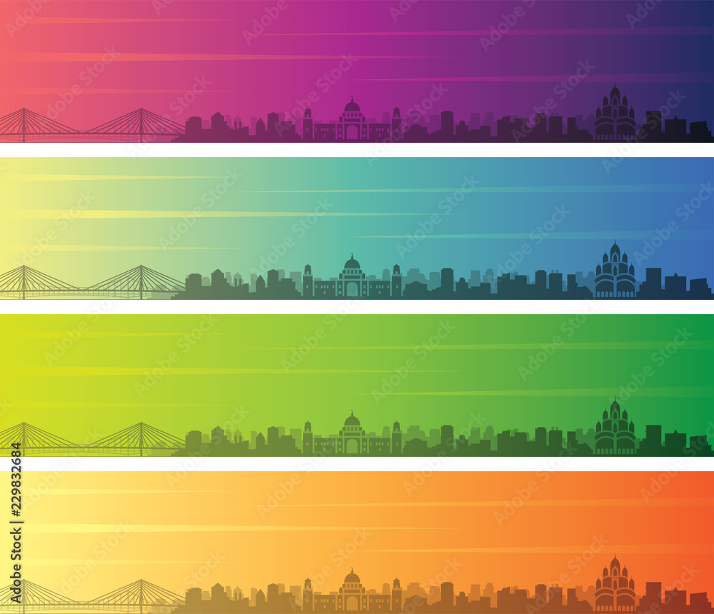 Kolkata Multiple Color Gradient Skyline Banner