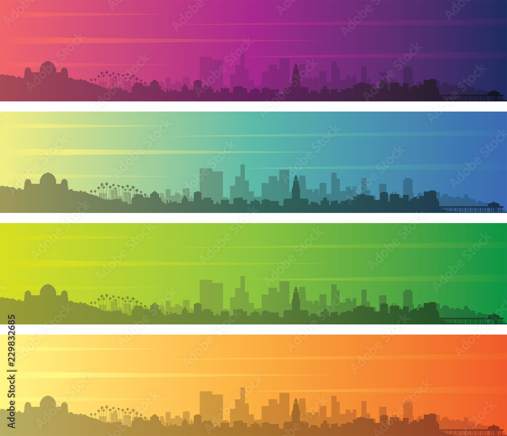 Los Angeles Multiple Color Gradient Skyline Banner