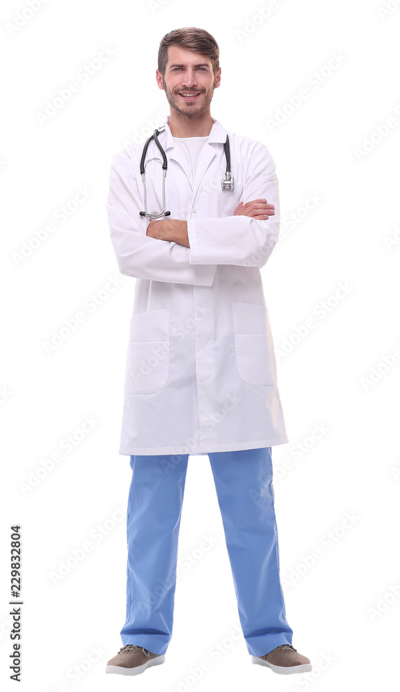 in full growth. doctor therapist with a stethoscope in full growth. doctor therapist with a stethoscope
