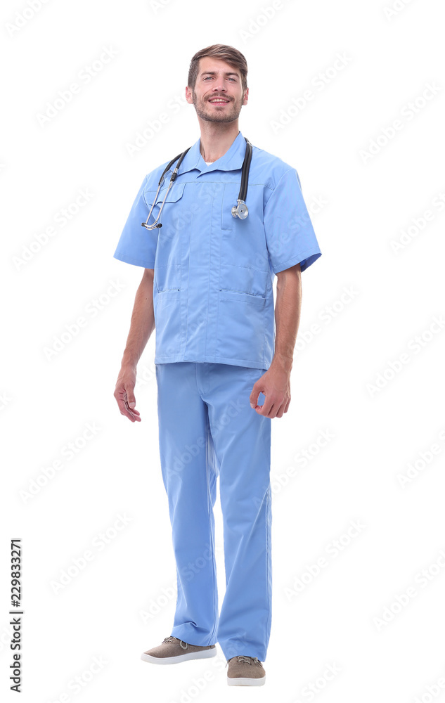 in full growth.portrait of a surgeon with stethoscope. in full growth.portrait of a surgeon with stethoscope.