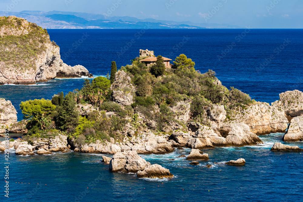 Fototapeta premium Beautiful beach at Isola Bella in Taormina, Sicily, Italy.