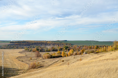 Landscape of autumn Russian plateau with a river