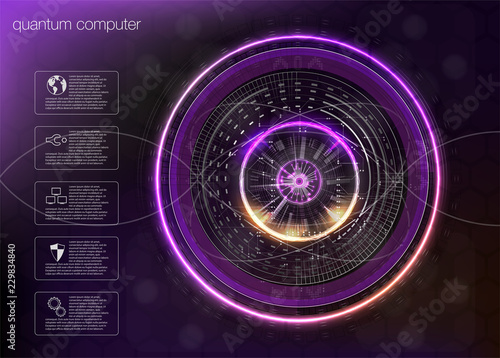 Quantum computing, Big data algorithms, Quantum computing, data visualization technologies, deep learning artificial intelligence, signal cryptography infographic vector illustrations. 