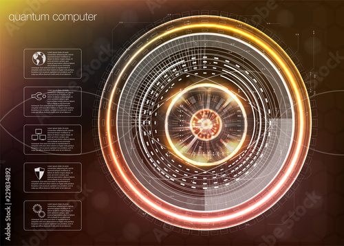Quantum computing, Big data algorithms, Quantum computing, data visualization technologies, deep learning artificial intelligence, signal cryptography infographic vector illustrations. 