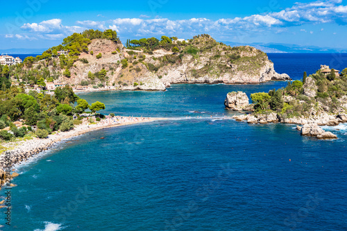 Beautiful beach at Isola Bella in Taormina, Sicily, Italy. © mariusltu