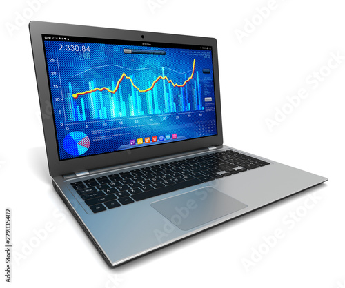 laptop and business finance graph 3d illustration