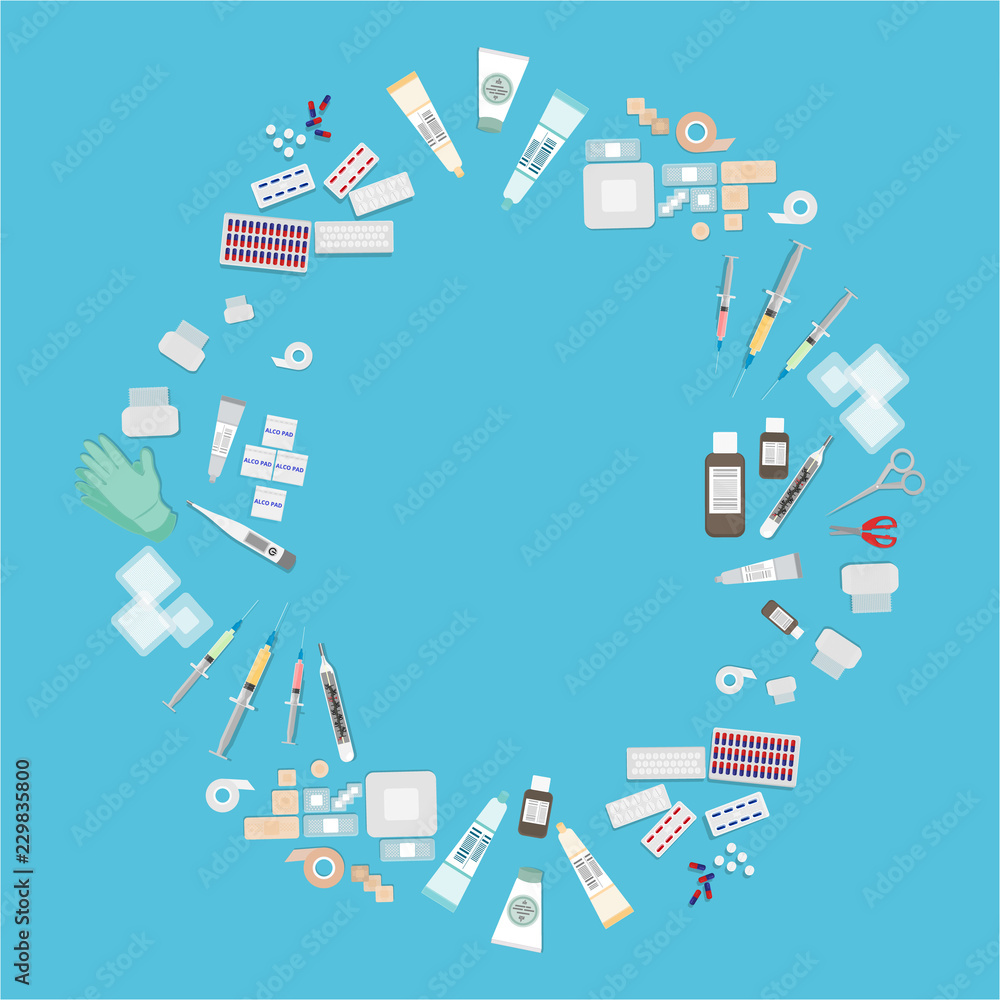 Vettoriale Stock Medical equipment flat web and print illustration