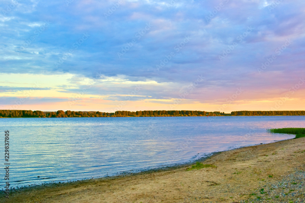 The Volga River in the evening, at sunset. Kostroma, Russia.