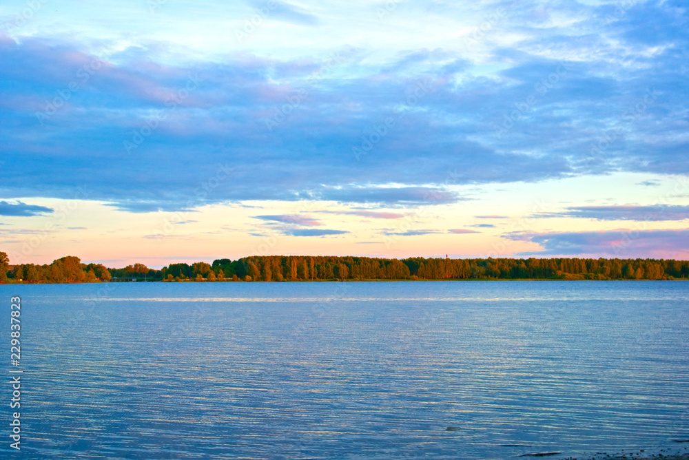 The Volga River in the evening, at sunset. Kostroma, Russia.