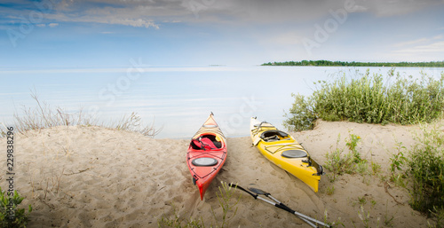 Two Kayaks Beached at Providence Bay, Manitoulin Island