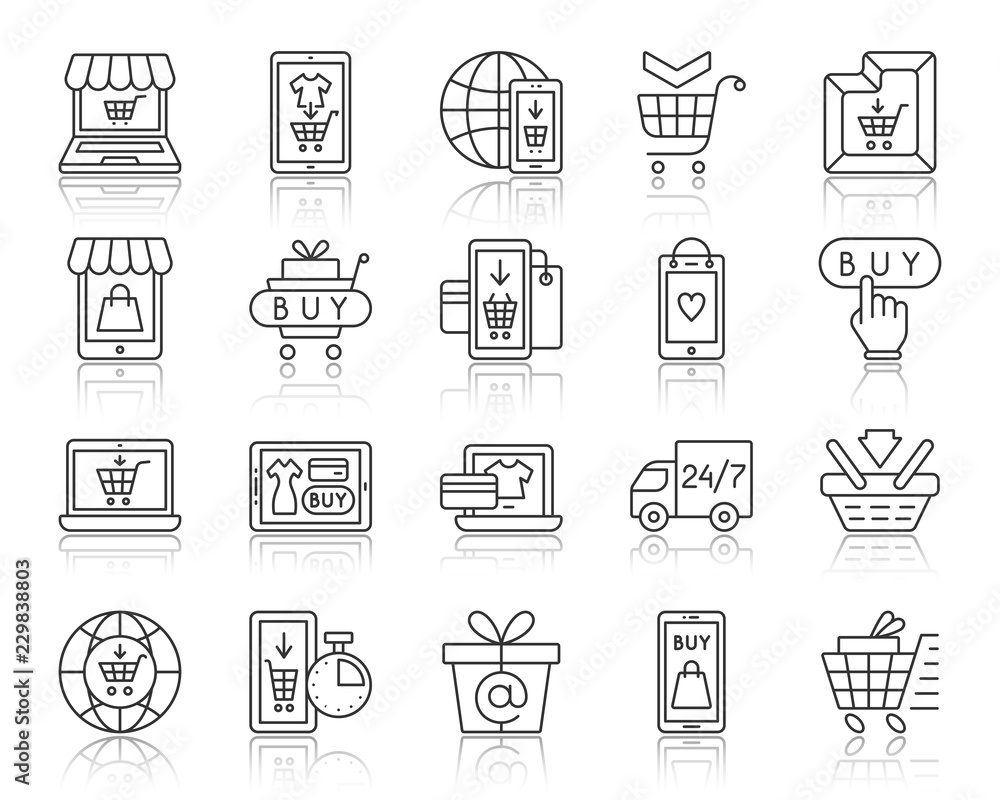 Online Shop simple black line icons vector set