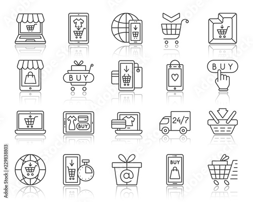 Online Shop simple black line icons vector set