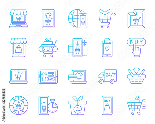 Online Shop simple color line icons vector set