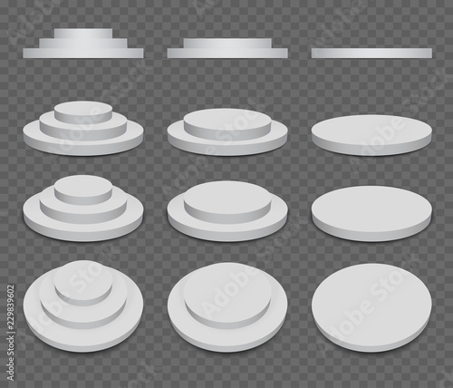 Product presentation podium, gray stage, Empty pedestal, blank template mockup. vector