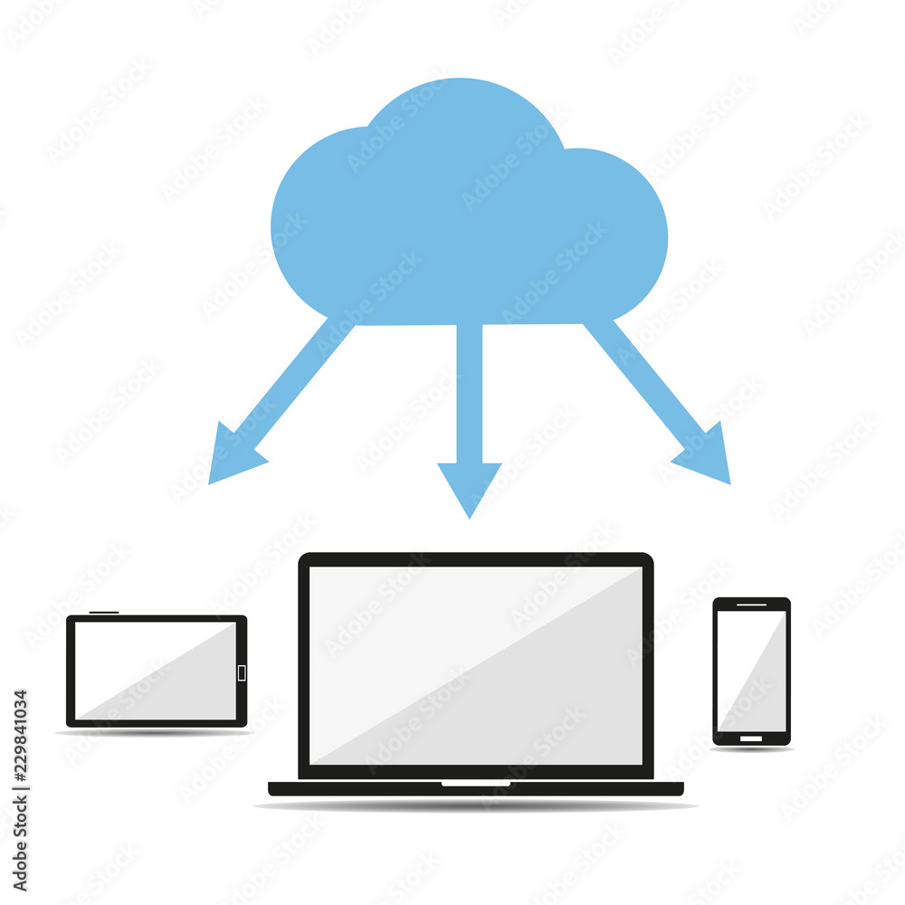 Cloud network connected with devices, server data, cloud computing Cloud network connected with devices, server data, cloud computing