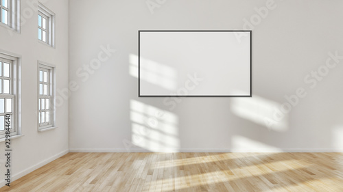 Modern bright interiors with mock up poster frame illustration 3D rendering computer generated image © 3DarcaStudio