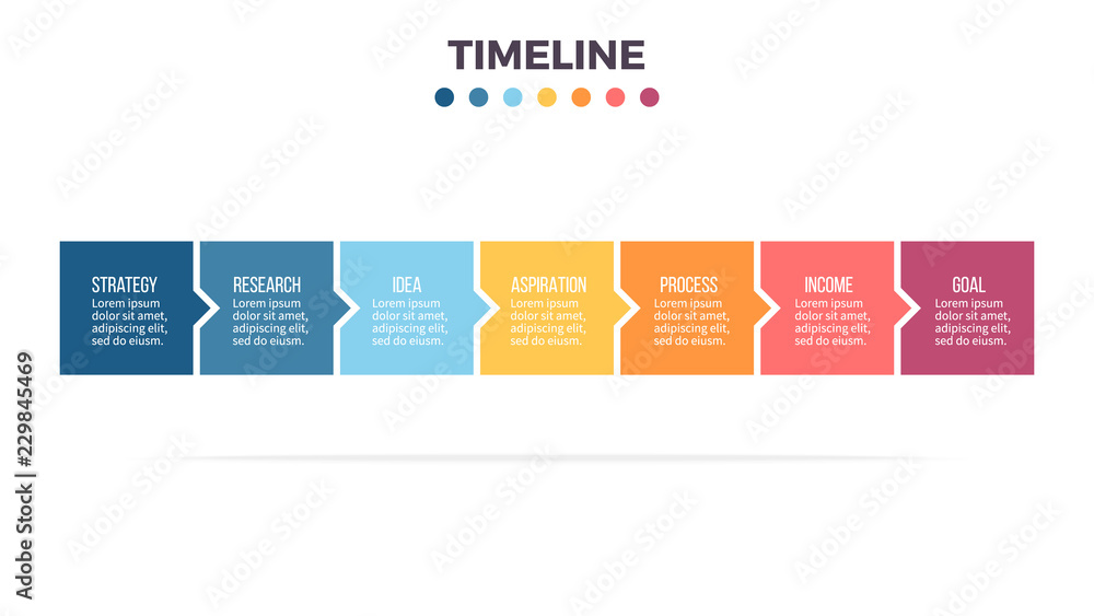 Business infographics. Timeline with 7 steps, options, squares. Vector ...
