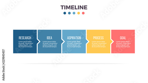 Business infographics. Timeline with 5 steps, options, squares. Vector template.