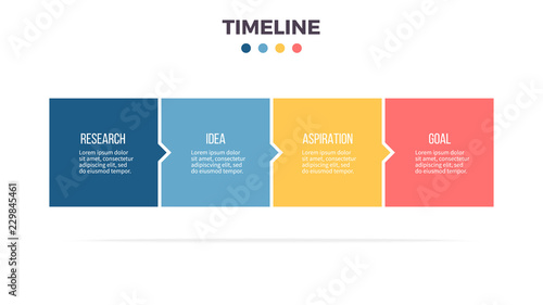 Business infographics. Timeline with 4 steps, options, squares. Vector template.