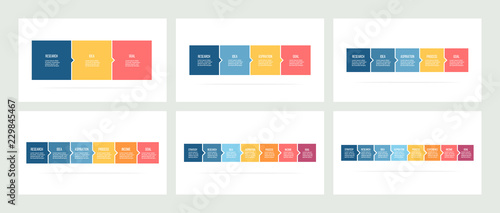 Business infographics. Timeline with 3, 4, 5, 6, 7, 8 steps, options, squares. Vector template. photo