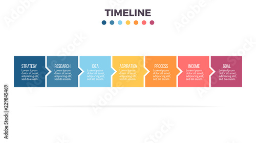 Business infographics. Timeline with 7 steps, options, squares. Vector template.