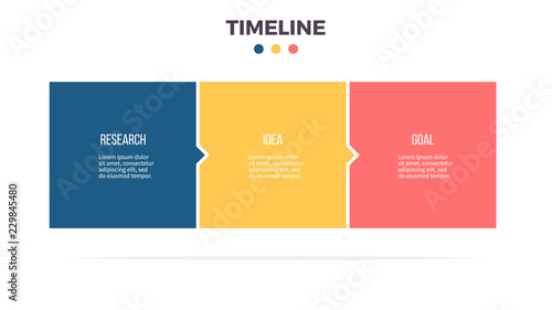 Business infographics. Timeline with 3 steps, options, squares. Vector template.