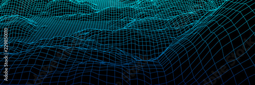 Digital landscape with mountains or hills made of line grid
