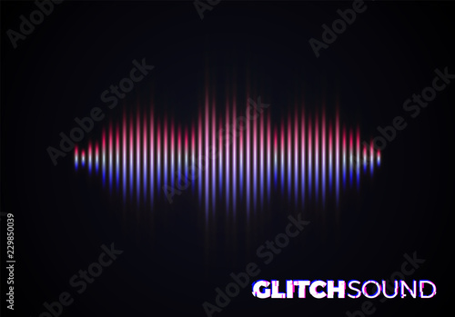 Audio or sound wave with music volume peaks and color glitch effect