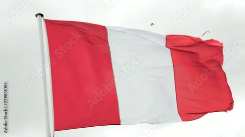 Flag of Peru waving in the wind on a cloudy day photo