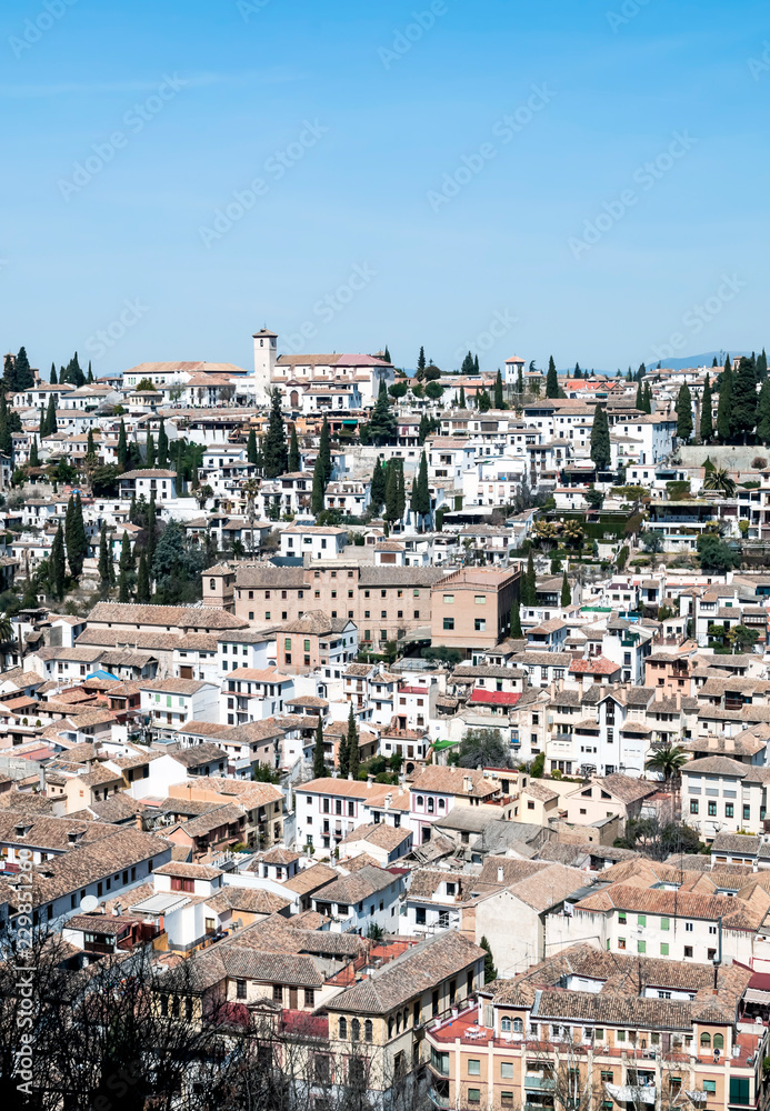 Aerial view of Granada to the river Darro 
